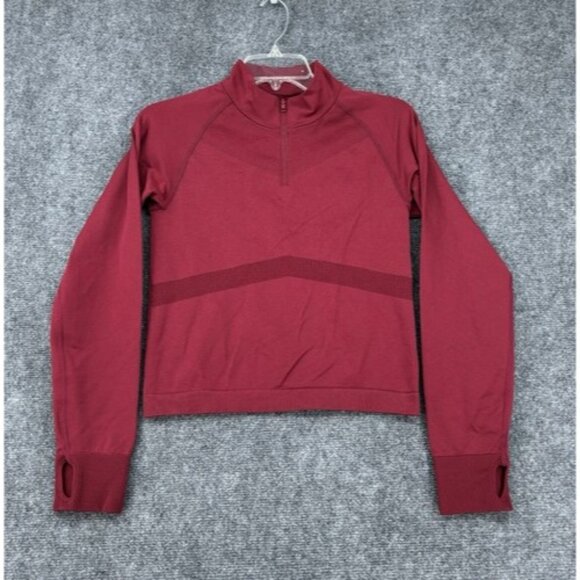 Victoria’s Secret PINK Activewear 1/4 Zip Cropped Pullover Jacket Red Maroon - Picture 1 of 11